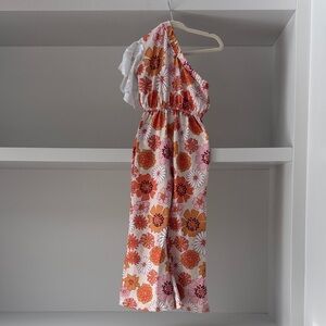 One-Shoulder Floral Jumpsuit in Pink & Orange